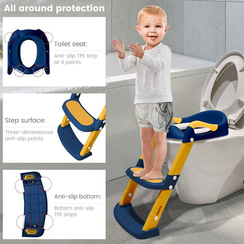 2 in 1 Foldable Potty Training Toilet Seat & Ladder | Soft Cushion & Anti-Slip